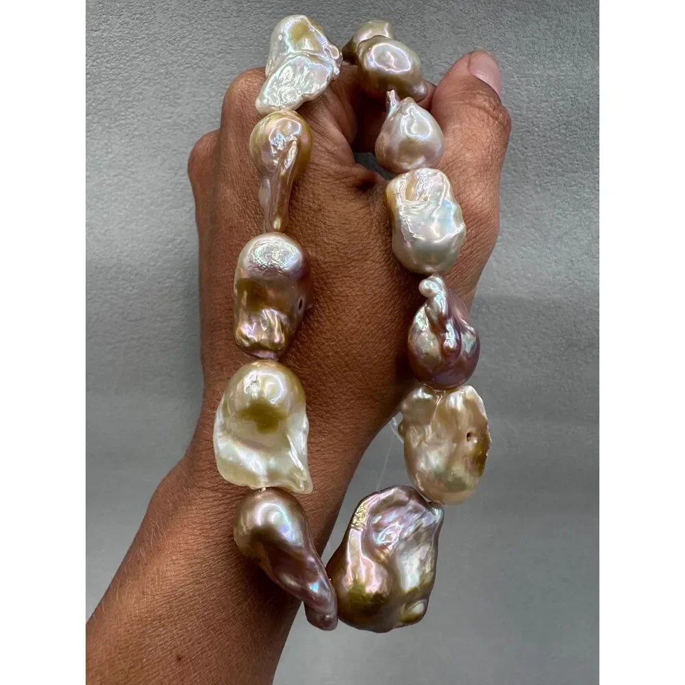 Big Baroque Pearl Strand for DIY Natural  Pink Mauve Bronze Color